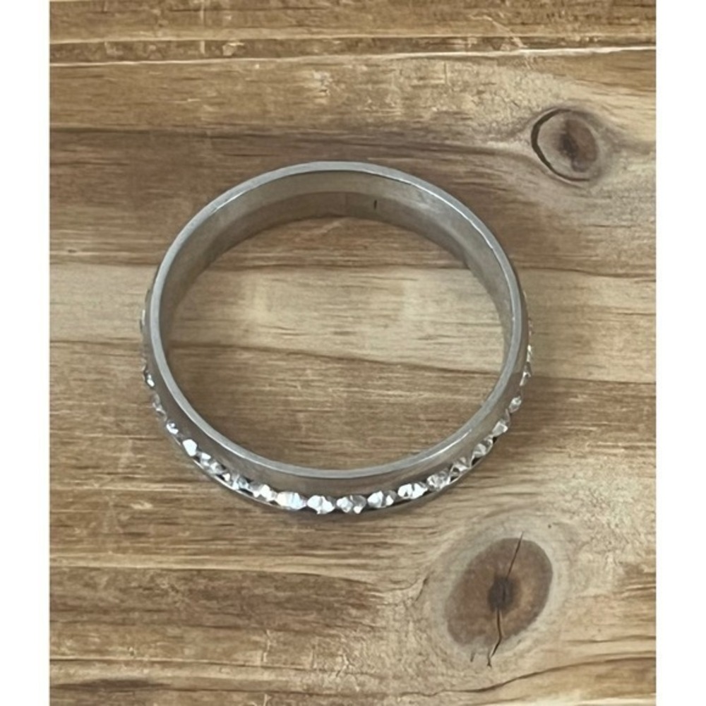 Silver Tungsten w/ Channel Set Crystals Unisex Band Ring -6mm Width -Size 9 -New - Picture 9 of 12